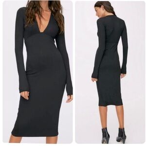 Aritzia Wilfred Free Abby Dress Midi V Neck Jersey Dress Black Size Small